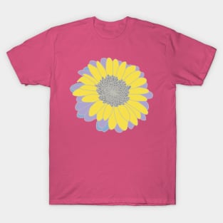 Yellow and Gray Flower Drawing T-Shirt